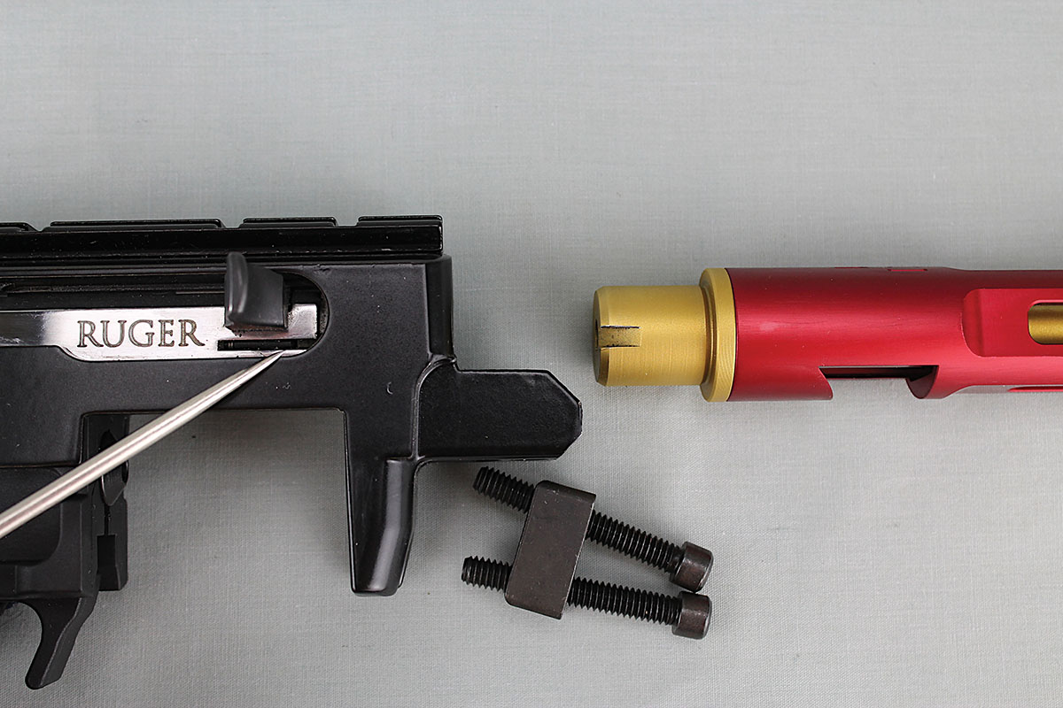 Leave the bolt installed so that the extractor cut on the Spitfire’s breech face can be visually aligned with the extractor.